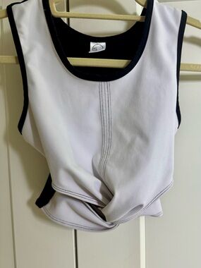Five the label Scoop Neck White and Black Trim Twist Front Dance  Top